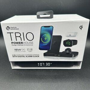 Wireless Charging Station W/ Alarm Clock 3-in-1 Qi Apple Watch AirPods iPhone